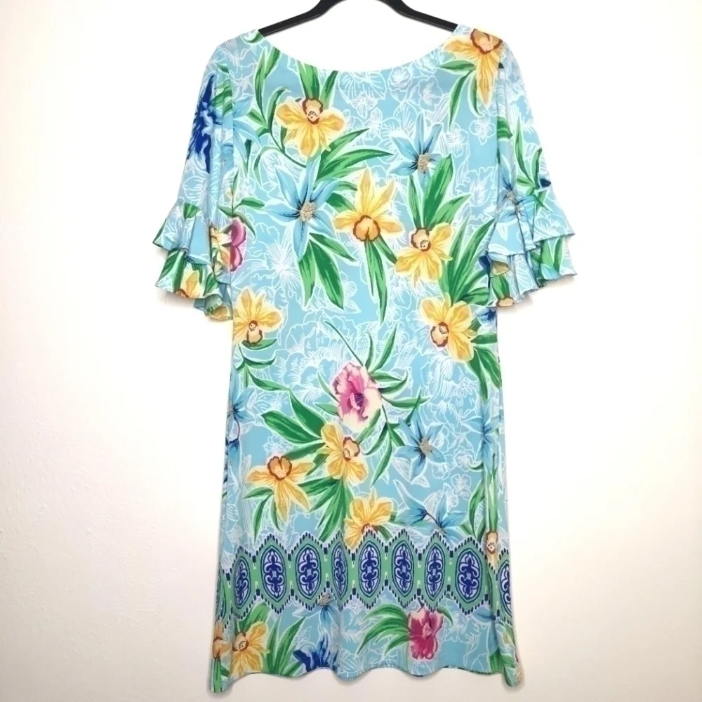 NWT Cappagallo Women’s Medium Erika Ice Blue Floral Dress Tropical Lightweight - Picture 11 of 14